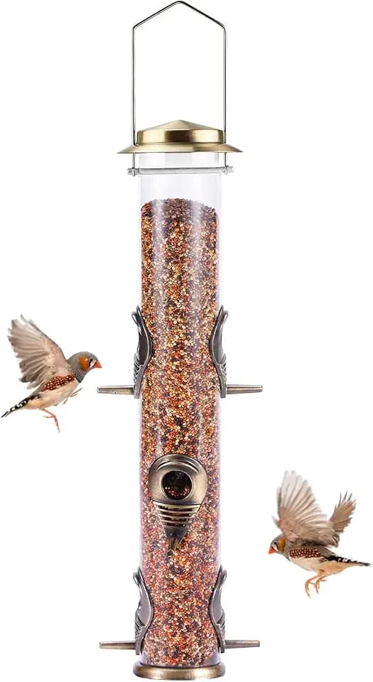 MIXXIDEA Vogelfutterspender aus Metallrohr für den Außenbereich, zum Aufhängen, für Wildvögel, 6 Anschlüsse, hängende Vogelfutterstation, zieht Vögel im Garten, Balkon an (Bronze)