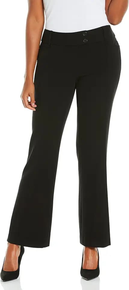 Rafaella Women's Petite Curvy Fit Gabardine Bootcut Dress Pants with Pockets, Soft Stretch Work Slacks, 27" & 30" Inseams