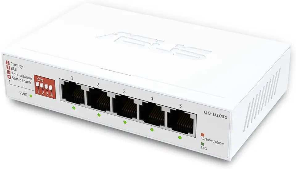 ASUS QG-U1050, 5-Port 2.5G Unmanaged Switch, Support 4 Intelligent Modes, Home Network Hub, Office Ethernet Splitter, Plug and Play, Easy Setup, Desktop, Silent Operation, TAA Compliant