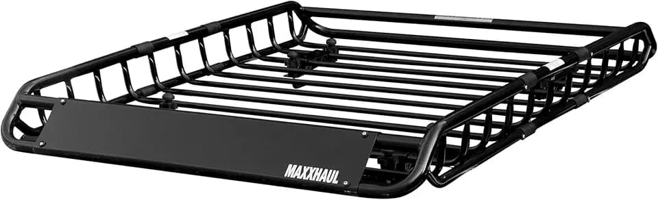 MaxxHaul 50879 46" x 36" Universal Roof Rack Rooftop Cargo Carrier Steel Basket with Net, Car Top Luggage Holder for SUV and Pick Up Trucks - 150 lb. Capacity