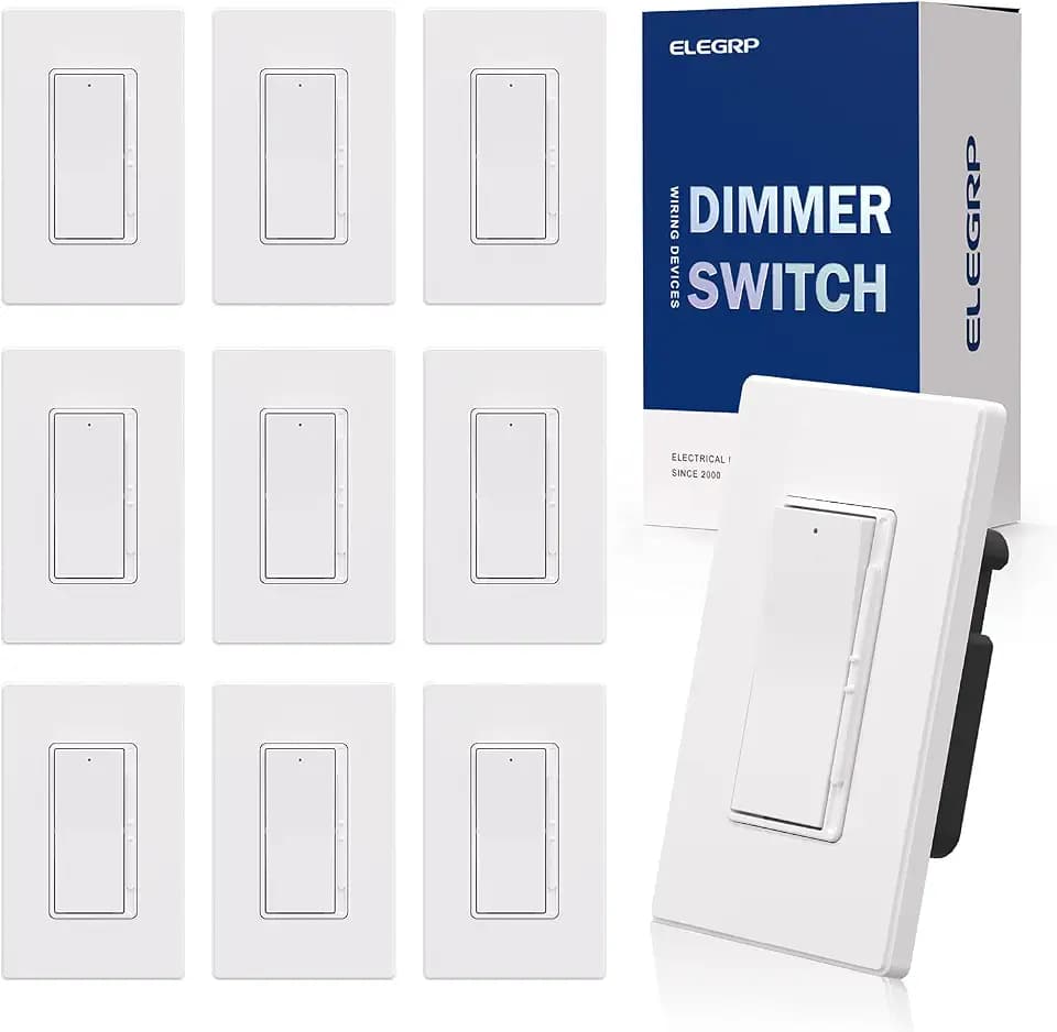 ELEGRP Dimmer Light Switch for 300W Dimmable LED/CFL Lights and 600W INC/HAL Bulbs, Single Pole/3-Way LED Slide Dimmer Light Switch, Wall Plate Included, UL Listed, 10 Pack, White