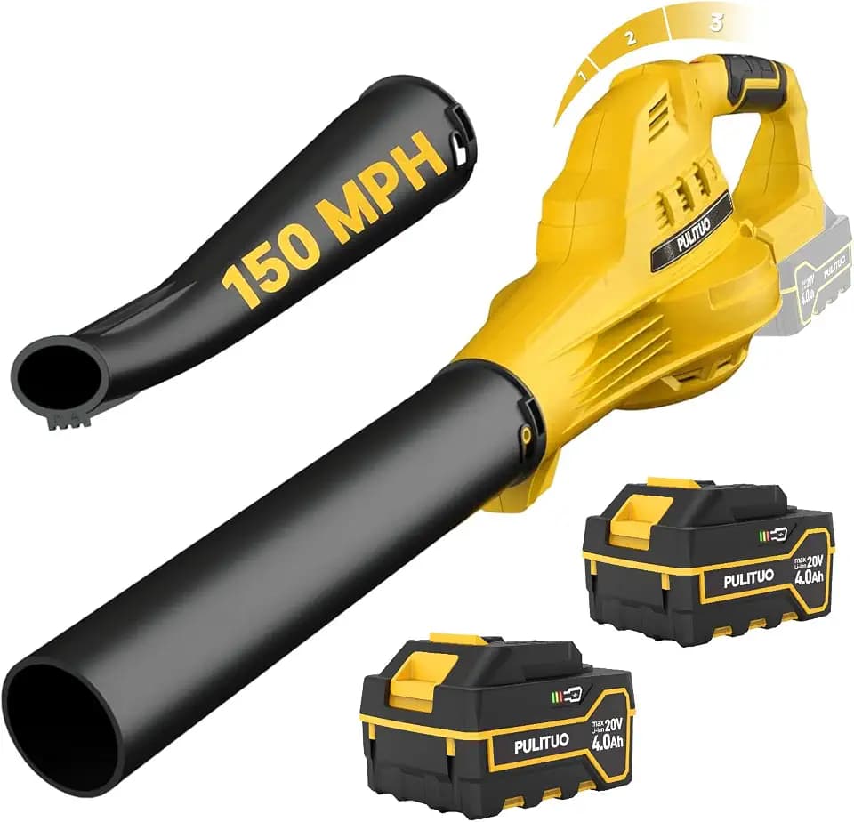 Leaf Blower Cordless with 2X 4.0Ah Batteries and Charger, 150MPH Lightweight Cordless Blower, 3 Speeds Small Battery Operated Leaf Blowers for Lawn Care, Patio, Yard, Leaves, Grass, Dust (Yellow)