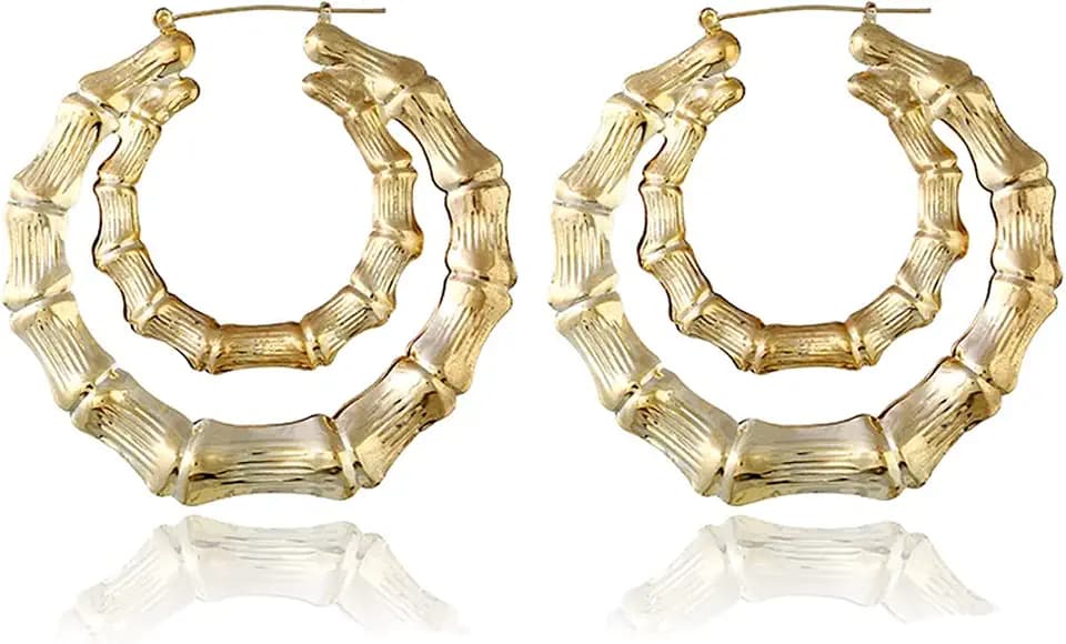 90's Big Bamboo Hoop Golden Oversized Hoop Earrings for Women