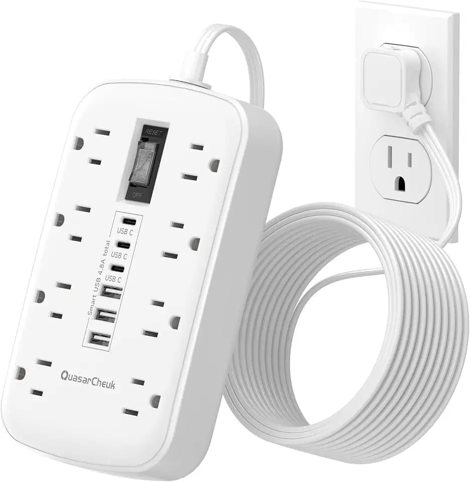 3FT Extension Cord with 6 USB(3 USB C) 8 Outlets, Flat Plug Power Strip