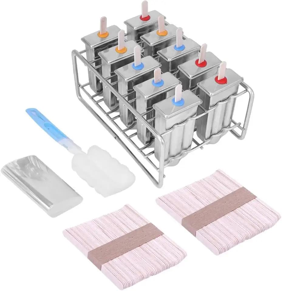 Edelstahl Popsicle Form mit 100 Stick Holder Round Head, Eiscreme Form von 6, für gesundes hausgemachtes EIS ideal für Partys drinnen und draußen