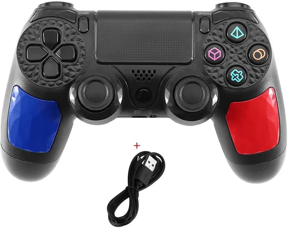 Cunsieun P4 Wireless Controller,p4 Controller,kompatibel mit P4/Pro/Slim/PC,integriertes dreiachsiges Gyroskop und Sechsachsiger Dual-Vibrationsstoß UndAudio,600 mAh,hält 6–8 Stunden,Ladekabel*1Stück
