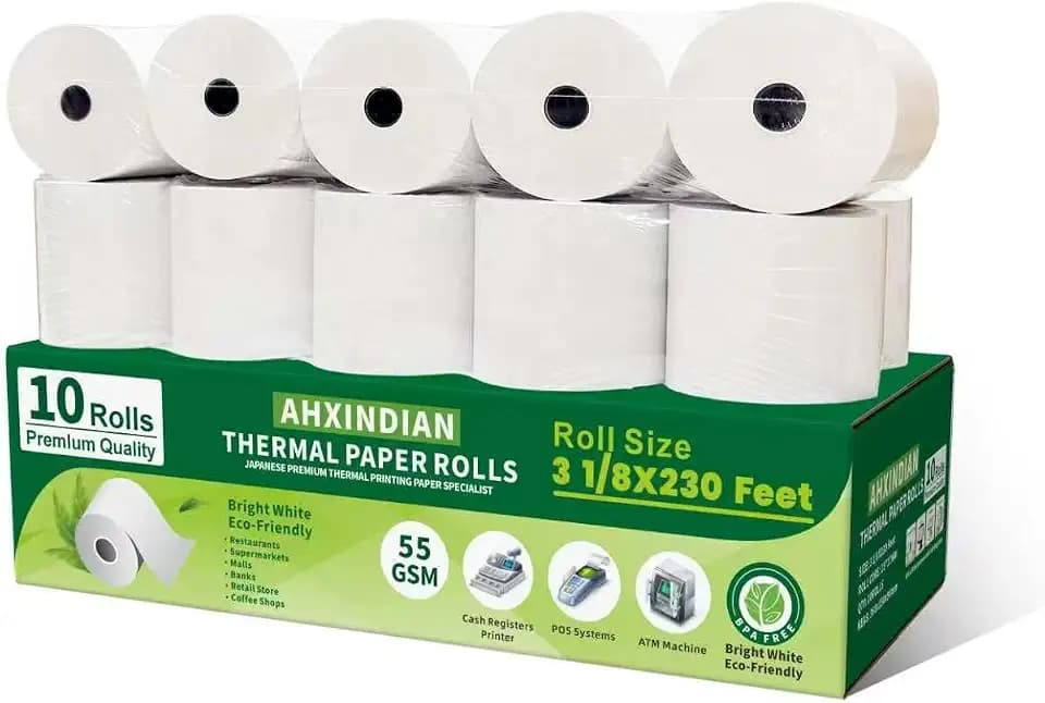 (10 Rolls) 3 1/8" x 230' Thermal Paper Receipt Rolls, 55GSM BPA Free, Fit POS Cash Register Receipt Printer