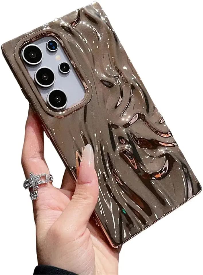 Caseative for Samsung Galaxy S25 Plus Case,Pleated Water Ripple Electroplated Wave Pattern Soft Phone Case (Gold,S25 Plus)
