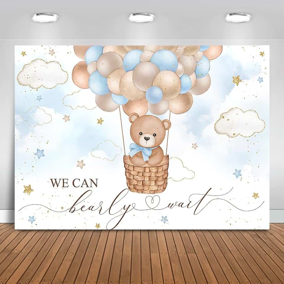 Mocsicka Blue We Can Bearly Wait Baby Shower Backdrop for Boy 7x5ft