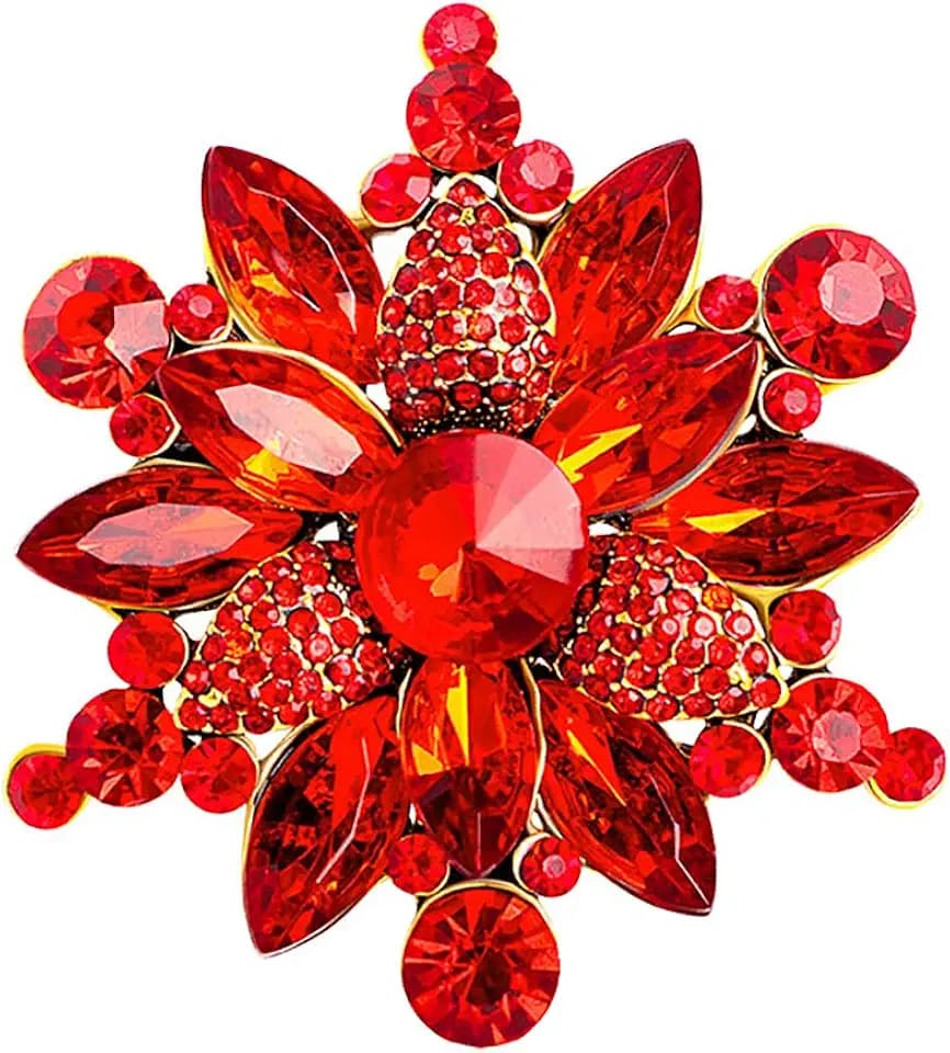 Rhinestone Flower Brooch - Red/Yellow/Blue/Green Crystal - Big Large Wedding Ball Birthday Party Elegant Clothing Hat Bag Accessories Jewelry for Women
