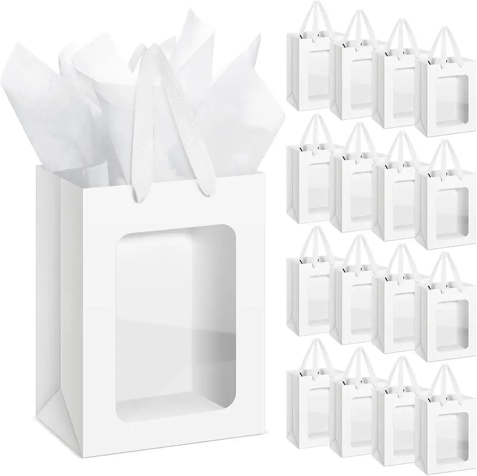 Zhanmai 36 Pcs Kraft Paper Gift Bags with Clear Window Handles, White