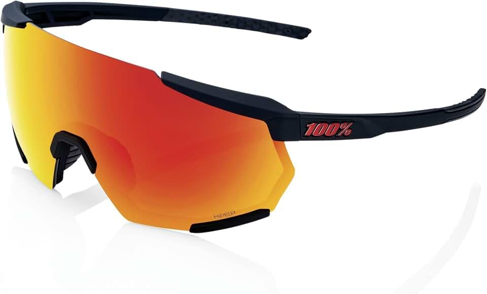 100% Racetrap 3.0 Sport Performance Sunglasses - Sport and Cycling Eyewear (Soft Tact Black - HiPER Red Multilayer Mirror Lens)