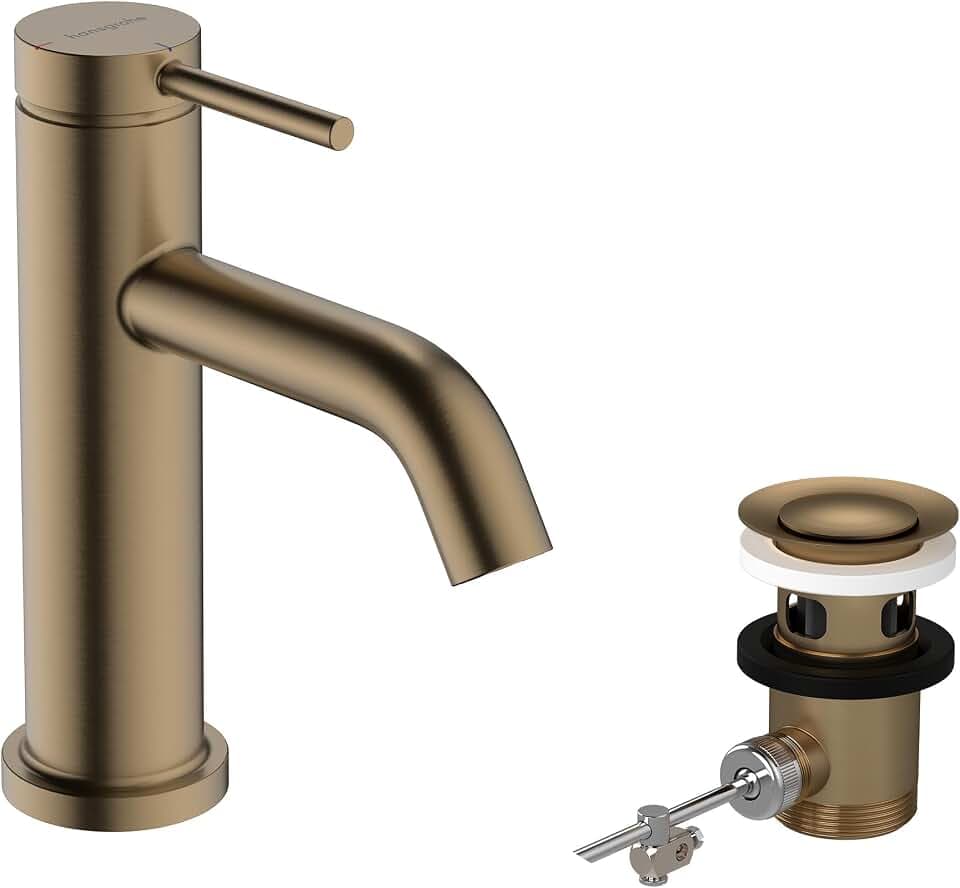 hansgrohe Tecturis S - Waschtischarmatur mit Zugstange, energiesparend (CoolStart), Wasserhahn Bad mit Auslauf Höhe 80mm, Mischbatterie Waschbecken wassersparend (EcoSmart+), Brushed Bronze
