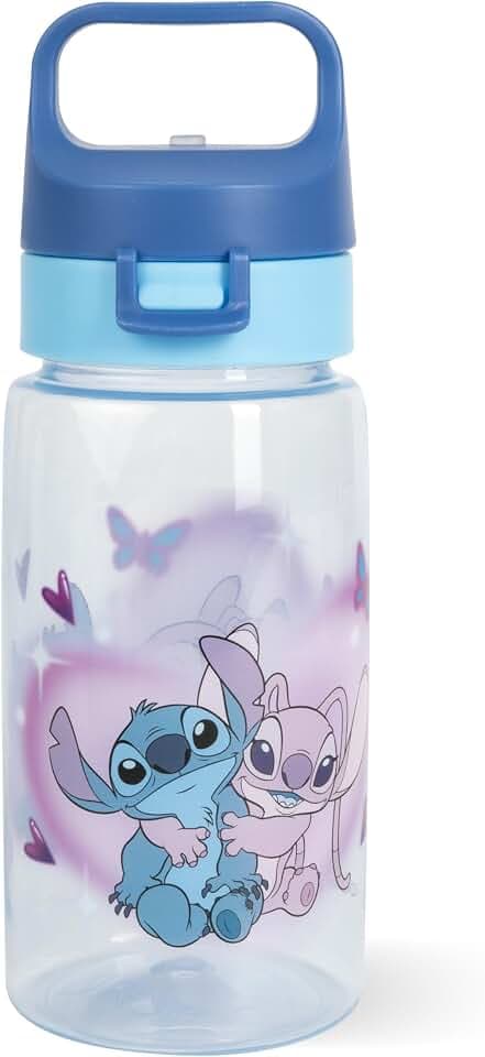 p:os Stitch Trinkflasche Kinder 450 ml mit Strohhalm, auslaufsicher
