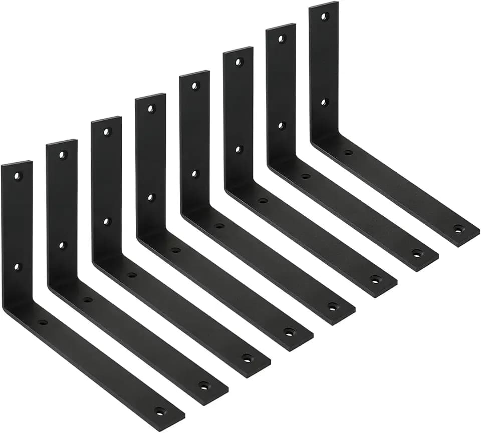 Shelf Brackets 8 Inch Wall L Brackets 8PCS Heavy Duty for Shelves Metal Black Rustic Industrial Brackets for DIY Opening Shelves Project Hardware Included