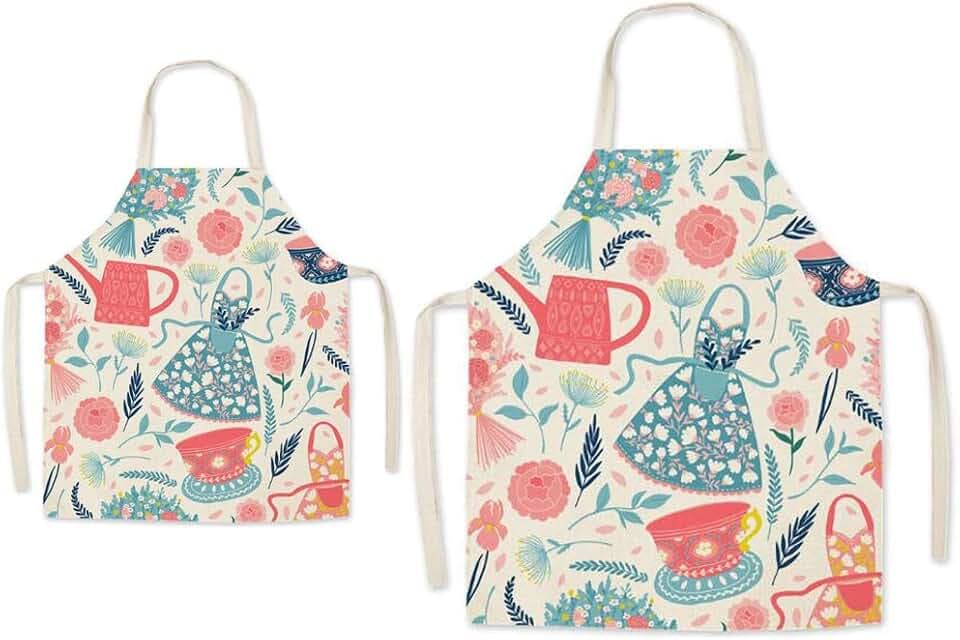 Eltern-Kind-Schürze für das Kochen - super nettes Muster Baumwolle und Leinen Küchenschürze für Mom Kinder, Kochen Malerei Gartenschürze