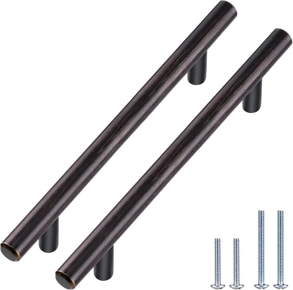 10 Pack Bronze Solid Cabinet Handles Drawer Pulls, 7.38-inch/187mm Length (5-inch Hole Center) Door Handle (1/2-inch Diameter) Kitchen Stainless Steel Cabinet Hardware Handle, Oil-Rubbed Bronze