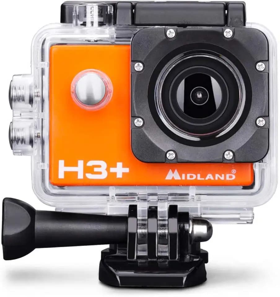 Midland H3+ Full HD Action Kamera, C1235.01 mit WiFi, 2'' LC Display und Bildstabilisator, schwarz/orange