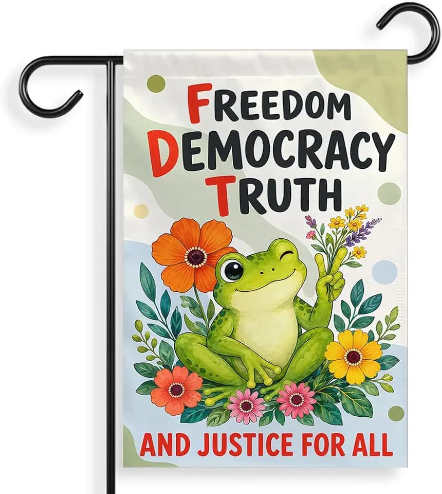[12''x18''] Freedom Democracy Truth Garden Flag, Floral Cute Frog Patriotic Flag for Outside, Double Sided Liberal Yard Sign, Democracy Frog Welcome Banner, Housewarming Gifts for Patriot