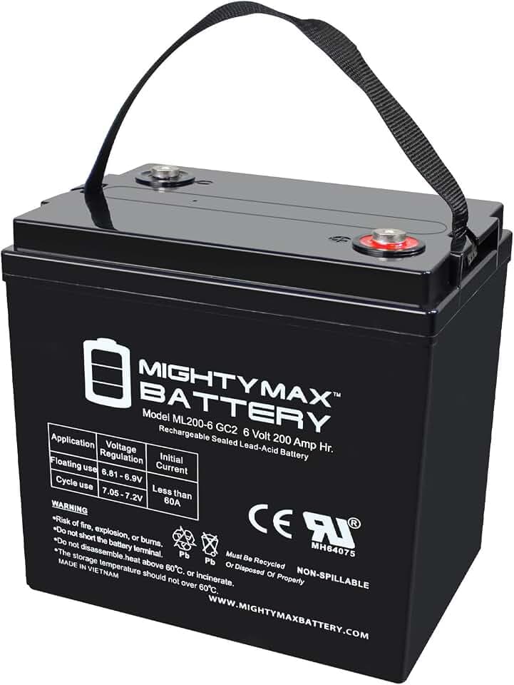 Mighty Max Battery ML200-6GC2-6 Volt 200 AH, Internal Thread (INT) Terminal, Rechargeable SLA AGM Battery for Golf Cart