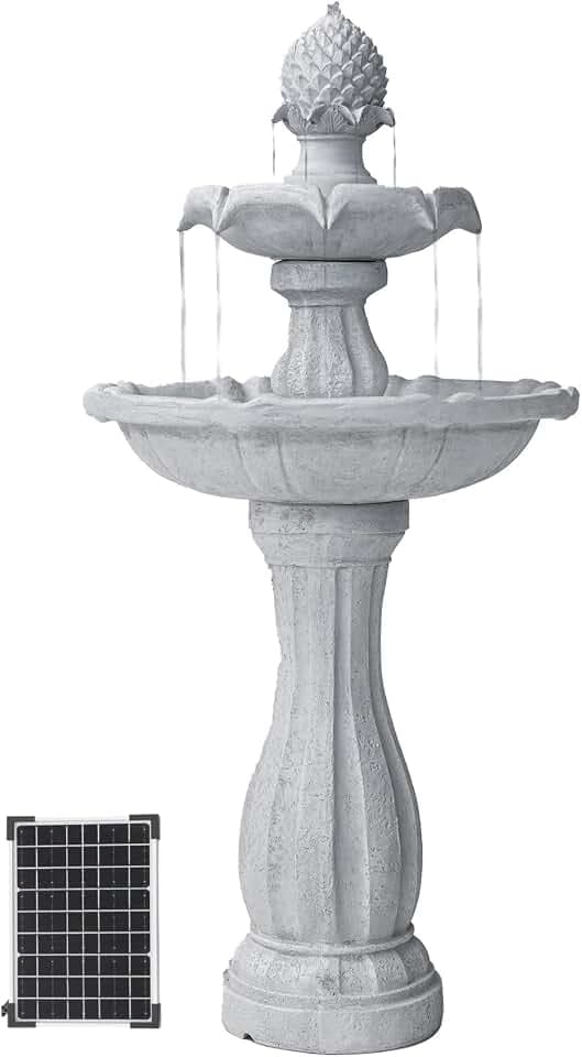 XBrand 44'Inch Solar 2-Tier Outdoor Fountain with Panel and Pump, White