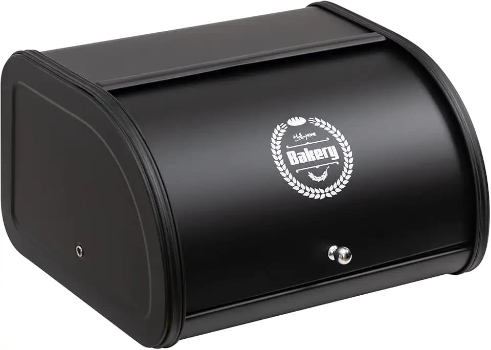 HollyHOME Brotkasten Brotaufbewahrungsbox mit aufrollbarem Deckel brotbox | Brotkastenhalterdeckel Metall-Brotkästen für die Küche Farbige Brotaufbewahrungsbehälter,Schwarz