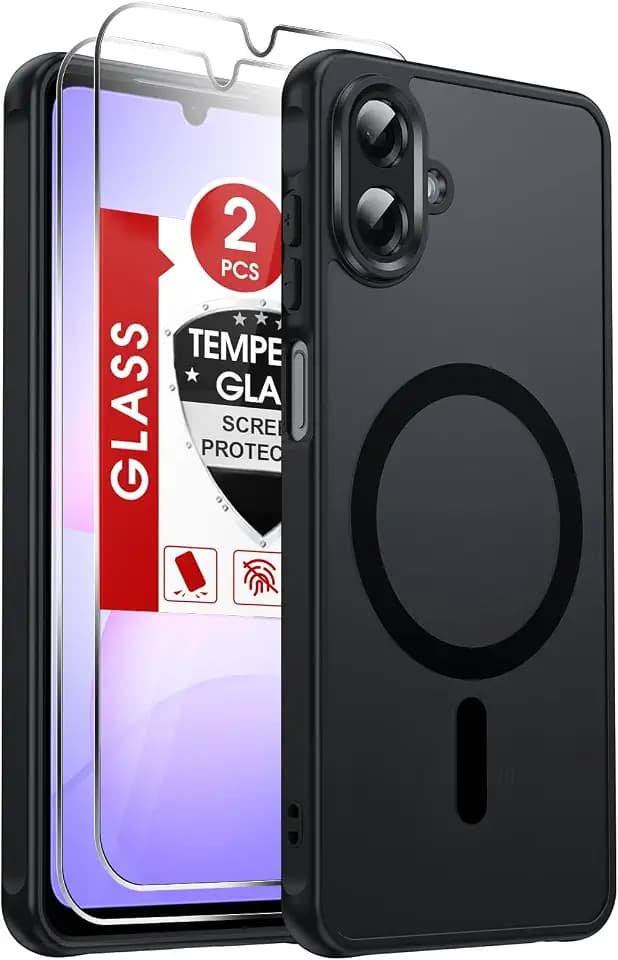 LeYi for Samsung A07 Phone Case [Magnet Fit] Slim Frosted Translucent Black