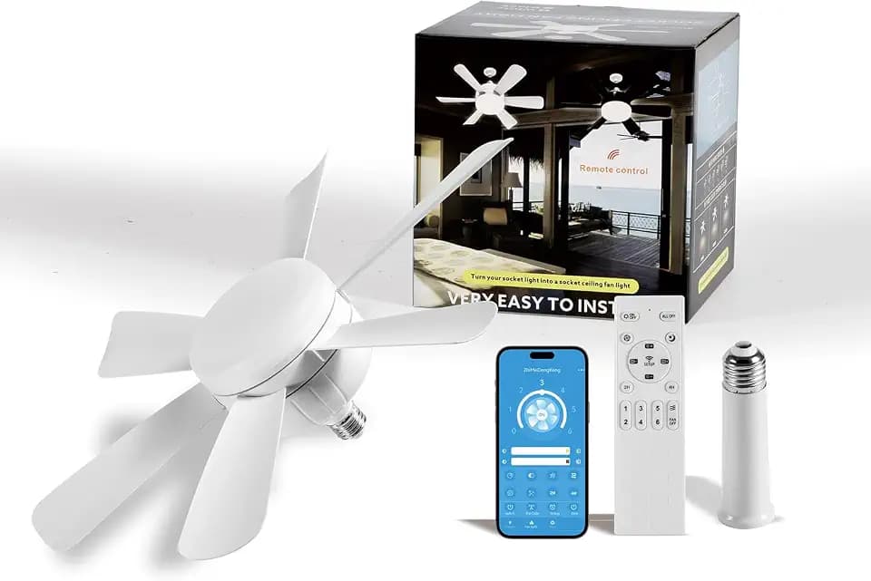 Socket Fan LED Ceiling Lights,18inch APP Control E26 Fans Bulb with Remote & Dimmable LED Ceiling Fan Lights,3Color 3000K-6500K,1800LM Fan Light Bulb Screw in Ceiling(White)