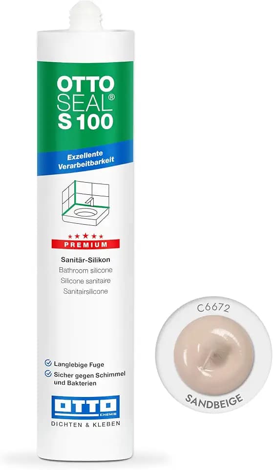 OTTOSEAL S 100 Premium-Sanitär-Silikon 300ml C6672 sandbeige – Sicher gegen Schimmel & Ideal für Bad, Küche & Wohnbereich – Hervorragend Glätt- & Modellierbar