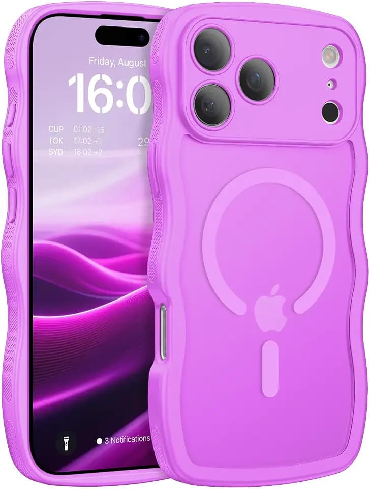 BENTOBEN Magnetic for iPhone 17 Pro Max Case, Cute Wavy [Full Camera Protection][Compatible with MagSafe] Matte Anti-Slip Bumper Women Girls Boys Protective Cover for 17 ProMax 6.9", Berry Purple