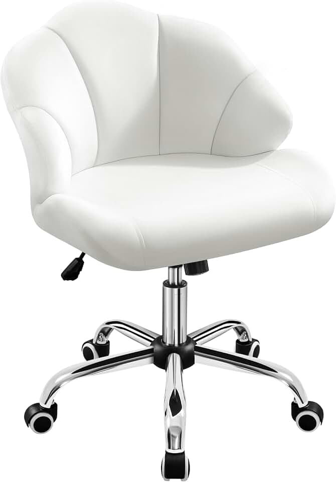 Yaheetech Bürostuhl, ergonomisch, Samt, mit Rollen, ohne Armlehne, Kapazität 136 kg, Weiß