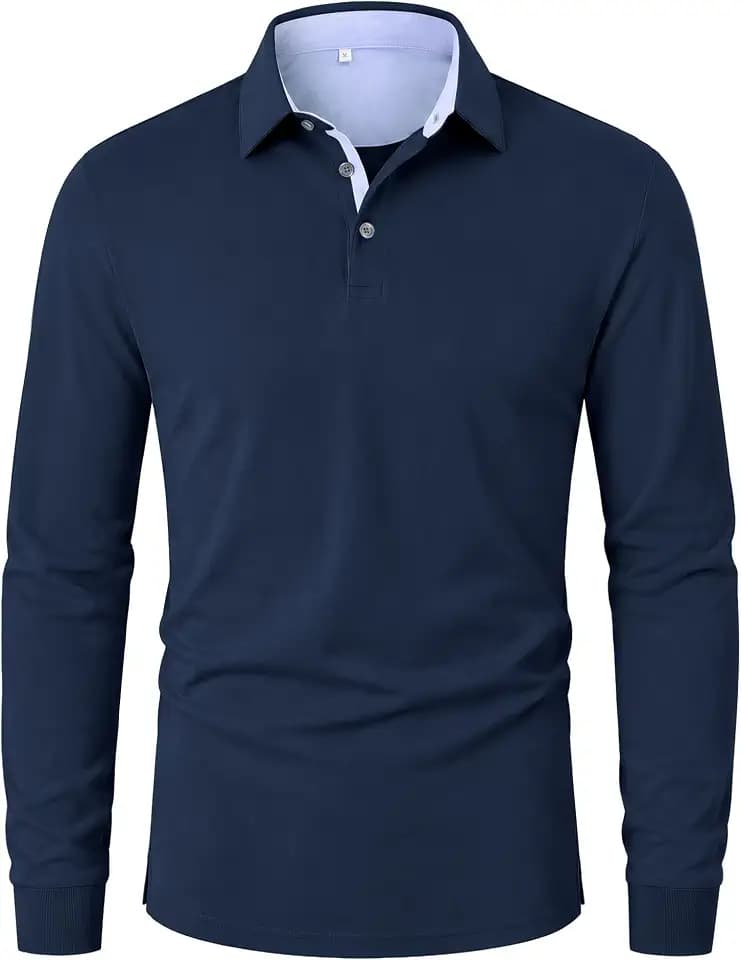 Elainone Poloshirt Herren Langarm mit Kontrastkragen und Rippbündchen