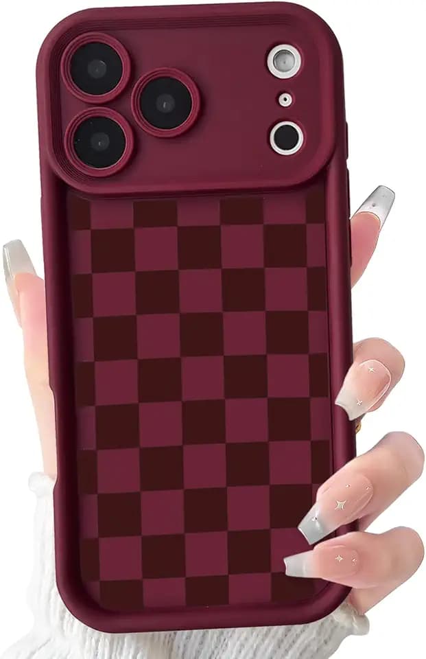 Lovmooful for iPhone 17 Pro/18 Pro Case Cute Plaid-Wine Red