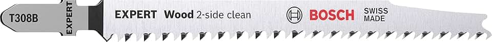 Bosch 3x EXPERT Wood 2-side clean T308B Stichsägeblatt (für Massivholz-Möbelplatte, Sperrholz, Länge 117 mm, Professional Zubehör Stichsäge)
