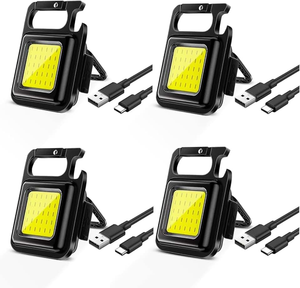SQUADO Mini-LED-Arbeitsleuchte, 4 Stück, wasserdicht, 500 Lumen, mechanisches Licht, magnetisch, tragbar, mit USB-Ladekabel, Cob-Taschenlampe für Camping, Notfallreparatur