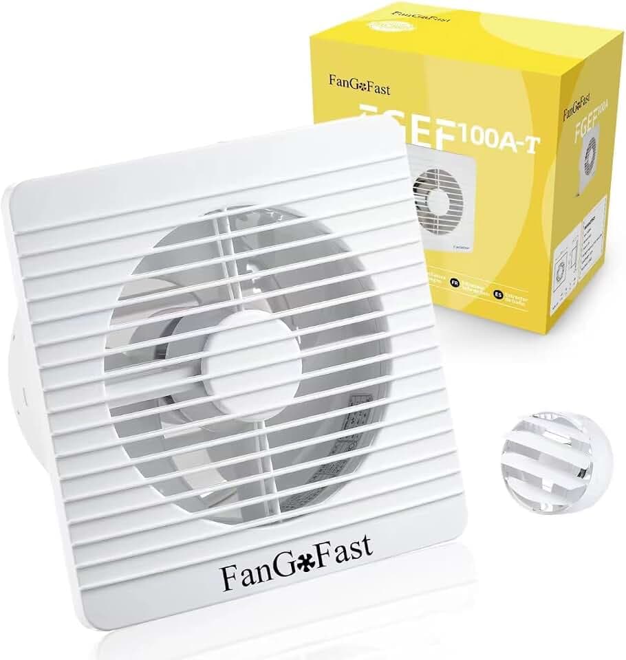 FanGoFast Badlüfter 100mm mit Nachlauf Abluftventilator Leiser 12W Leistungsstarke Wandventilator Lüfter Einstellbare Timerfunktion für Küche Bad Gewächshaus Garage