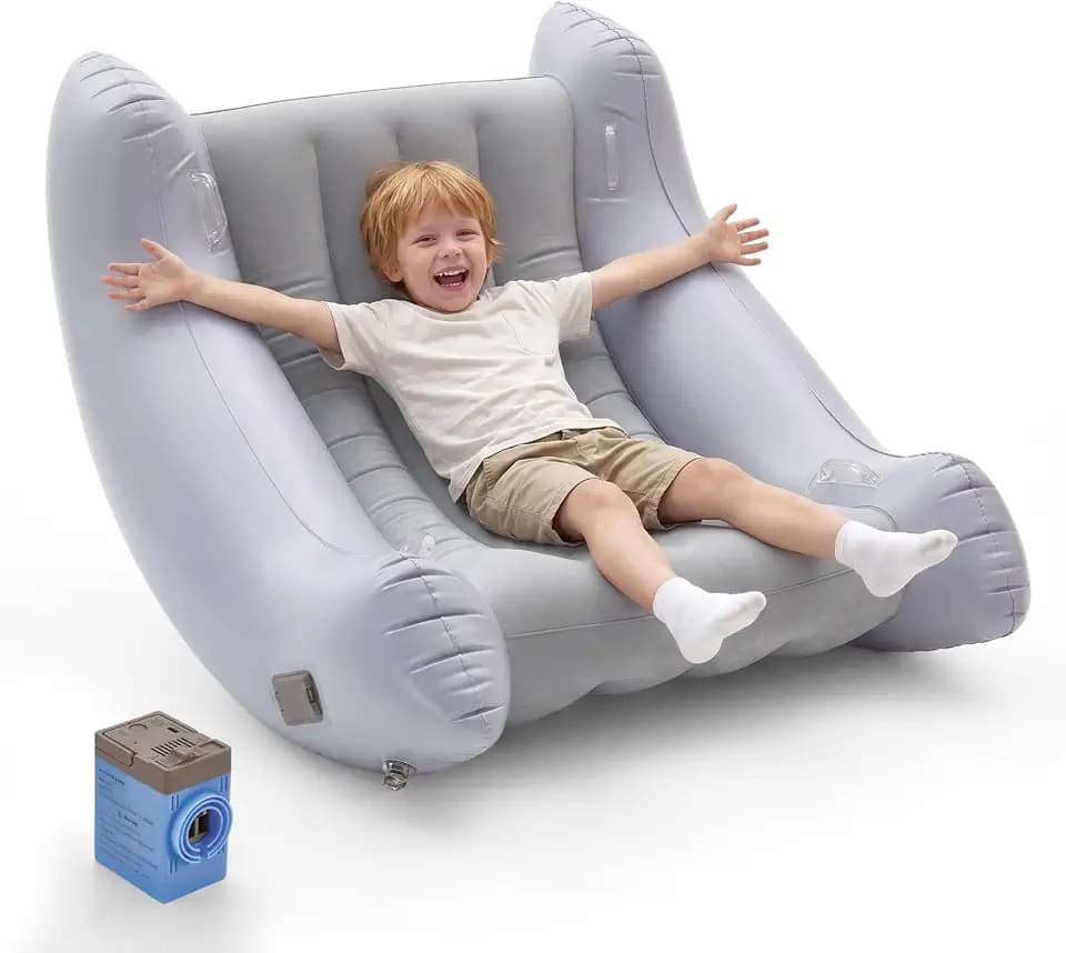 Autism Sensory Inflatable Rocking Chair for Kids, Sensory Room Must Haves Crash Pads Bubble Bouncer Sensory Play Equipment (Gray, 46.5-42.5-32.7inches)