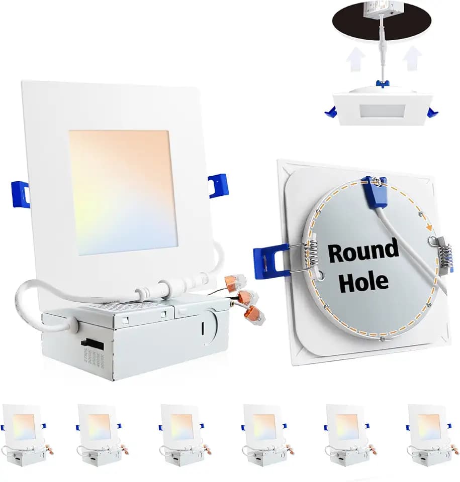 Adetu 6 inch Square Led Recessed Lighting, Ultra Thin Ceiling Light, 6 Pack