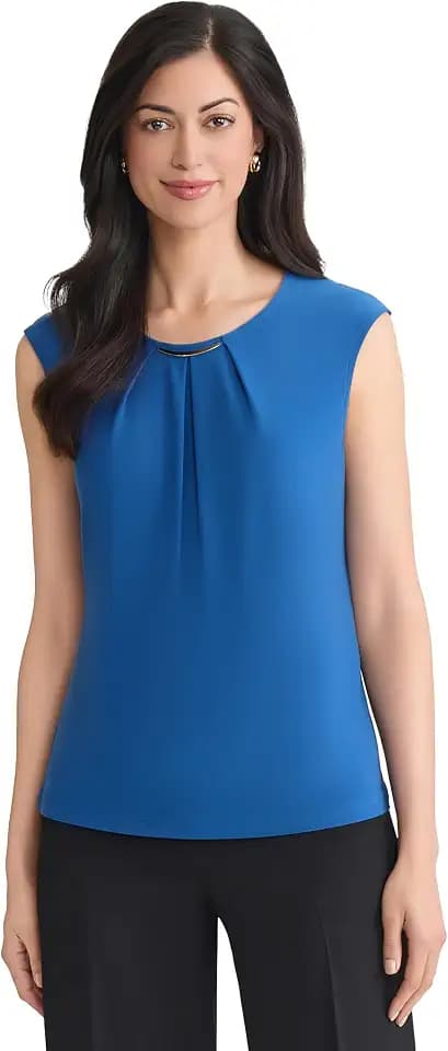 Kasper Women's Pleat Neck Knit Top with Hardware