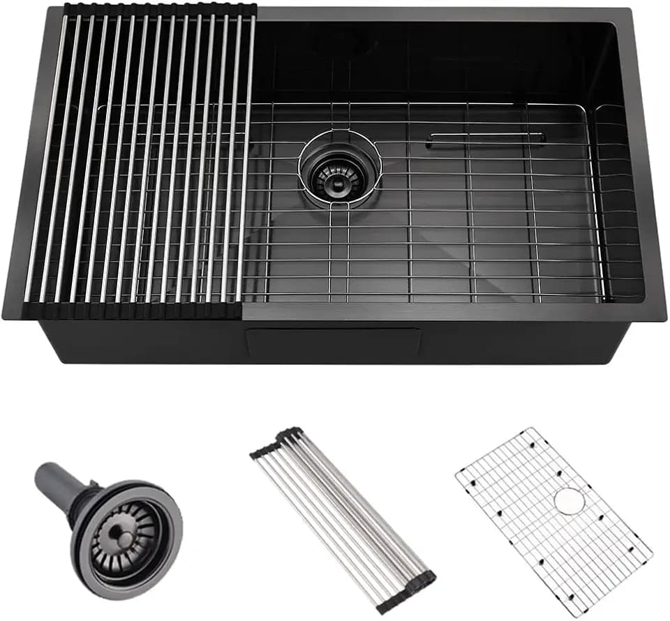 33 Inch Black Stainless Steel Kitchen Sink Undermount Single Bowl