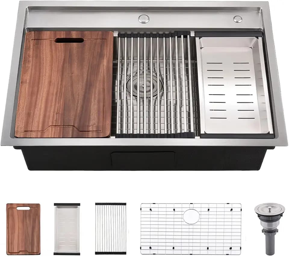 33 Inch Drop In Kitchen Sink Workstation-VOKIM 33X22 Inch Drop In Sink