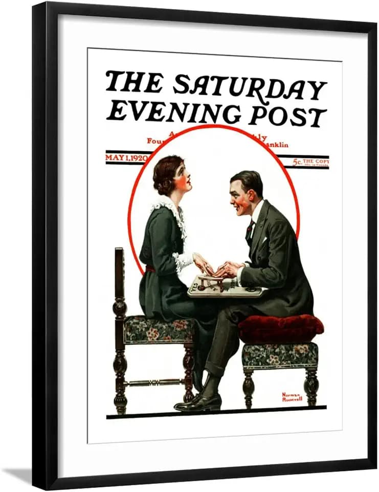 ART.COM Wall Giclee Print Ouija Board Saturday Evening Post Cover, May 1,1920" on Black Frame by Norman Rockwell, 23" x 29"