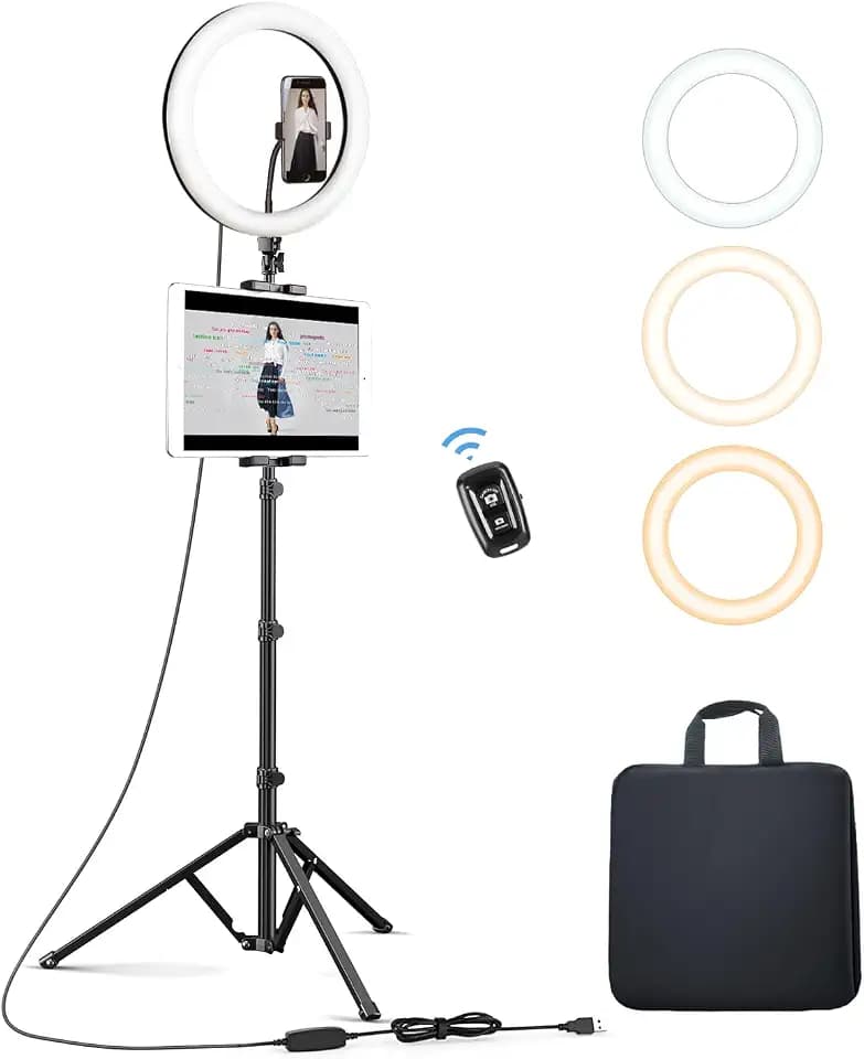 Elitehood 12’’ Ring Light with Tripod Stand (72’’ Tall) & iPad/Phone Holder