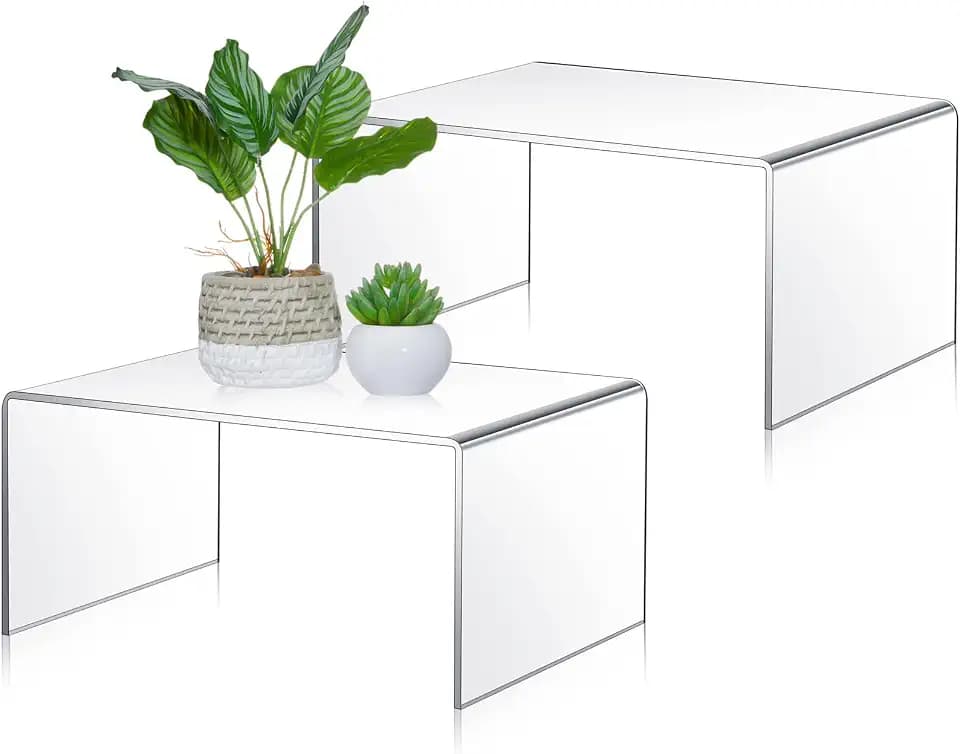 RattanView 2 Pcs 12 Inch Large Clear Acrylic Shelf Riser, 5mm Thick