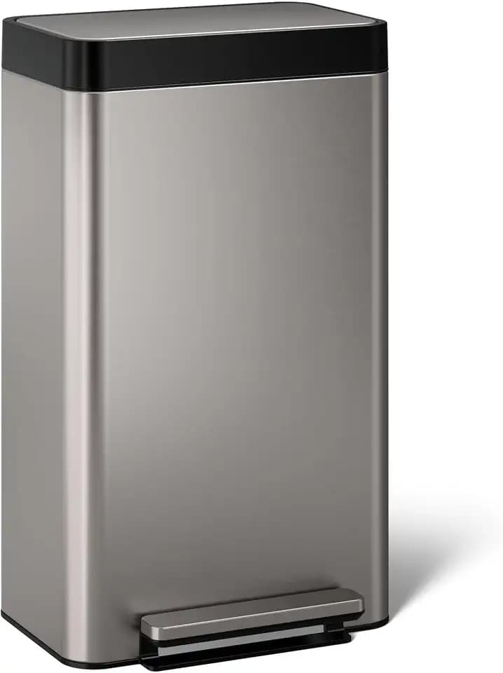 Kohler 20941-ST 8 Gallon Tall Hands-Free Kitchen Step Can, Trash Can with Foot Pedal, Quiet-Close Lid, Stainless Steel