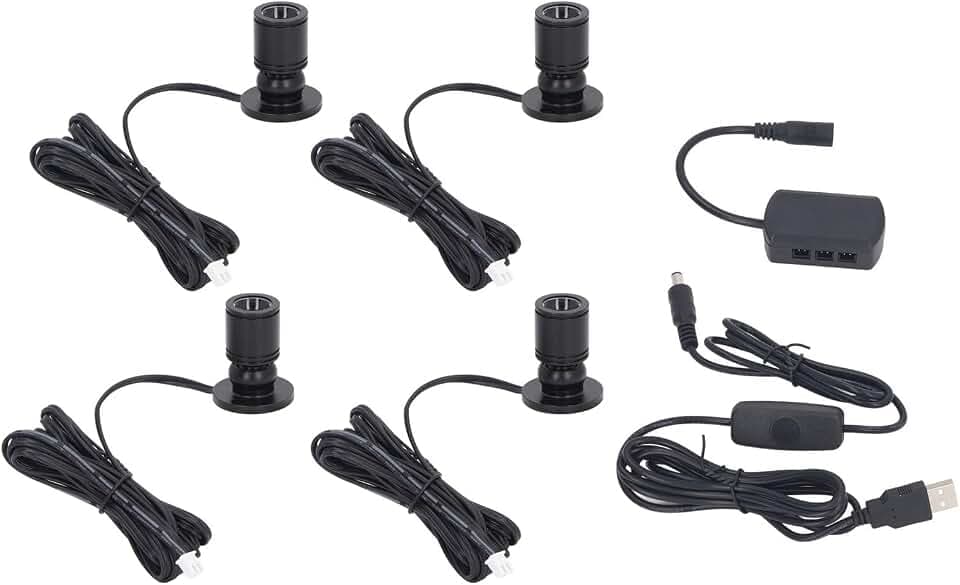 5V Dimmable LED Mini Spot Light with 6.6ft Cable, Jewelry/Indoor Picture/Art/Model Display Lights, USB Powered Spotlight for Jewelry Cabinets, Entryways, Tables Shelves (Positive White 6000K, 4 Pack)