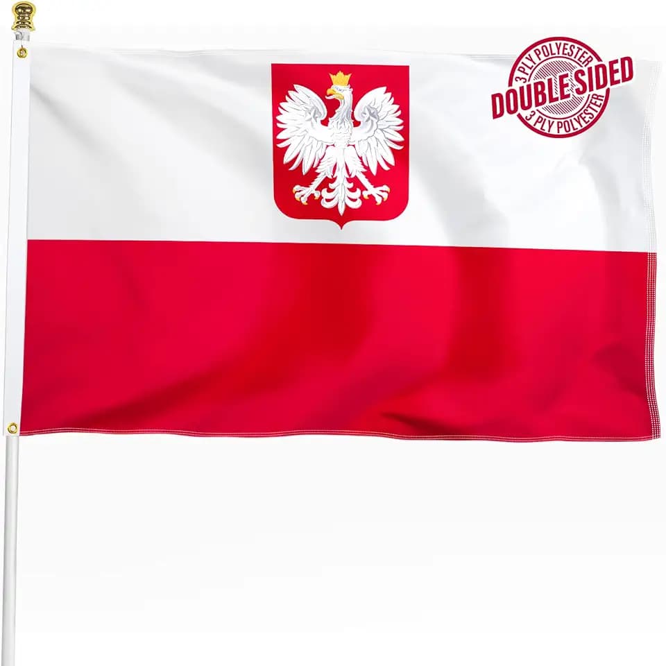 Poland Ensign Flag 3x5 Ft Outdoor, Double Sided Polish Eagle Flag