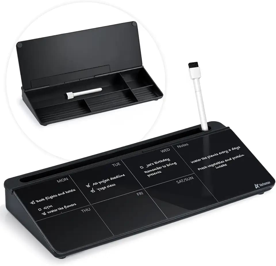 Varhomax Schreibtisch Organizer, Desktop Whiteboard Wochenplaner Glas Schwarz