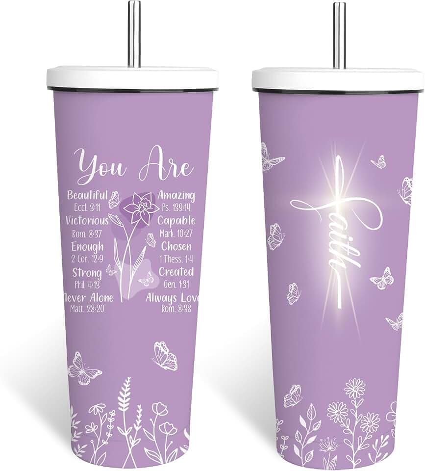Christian Gifts for Women, 24 oz Insulated Tumbler with Lid and Straw