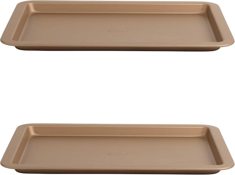 Russell Hobbs COMBO-8123 2er Set Opulence 37 cm Antihaft-Backbleche aus Karbonstahl, einfache Reinigung, stilvolles Design, PFOA-frei, ideal zum Braten von Gemüse, Fleisch, Burger, Keile, für Gold